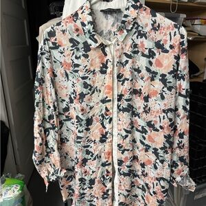 Lafayette 148 New York Floral Button Down Shirt - Pink, Black, White